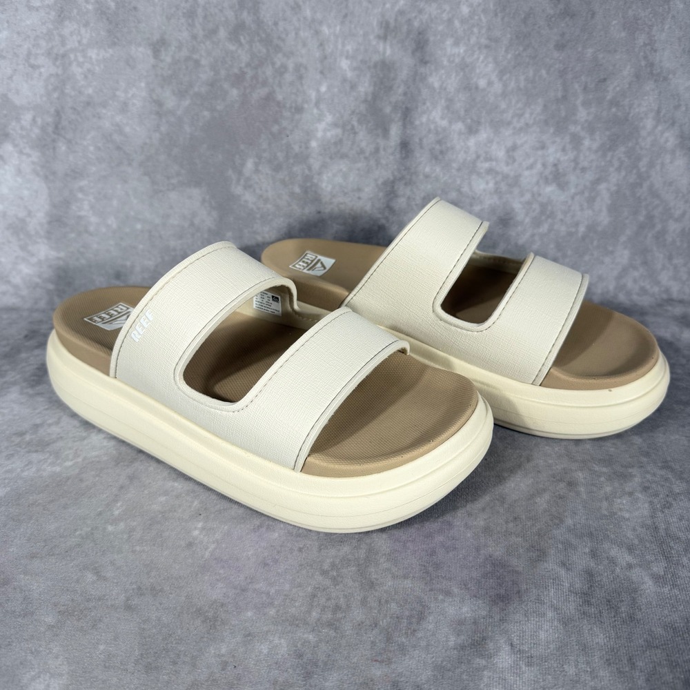 REEF Cushion Bondi 2 Bar Platform Sandals Cream Tan Women's Size 10 Slide Shoes